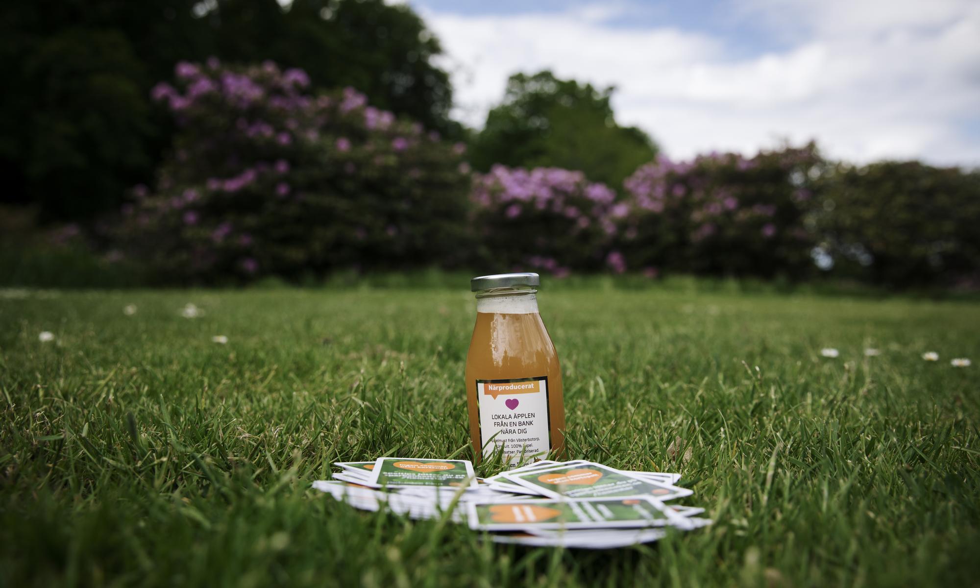 Cards and juice in the grass